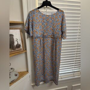 Floral Blue and Orange Midi Dress